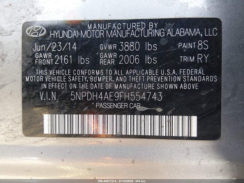 5NPDH4AE9FH554743 2015 HYUNDAI ELANTRA photo no. 9