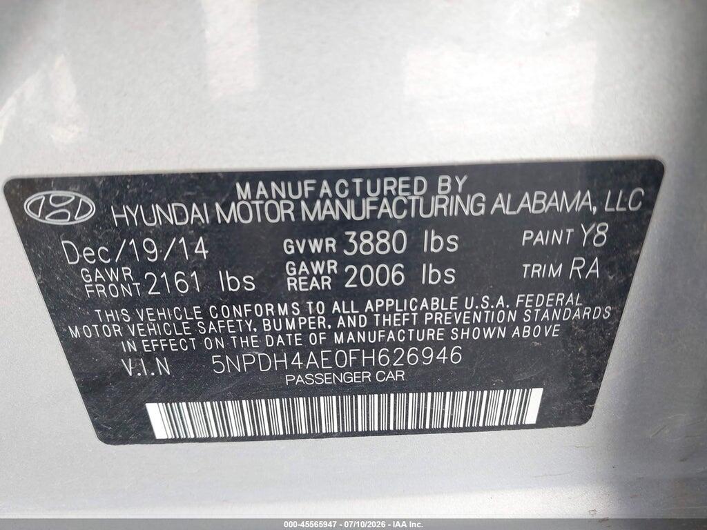 5NPDH4AE0FH626946 2015 HYUNDAI ELANTRA photo no. 9