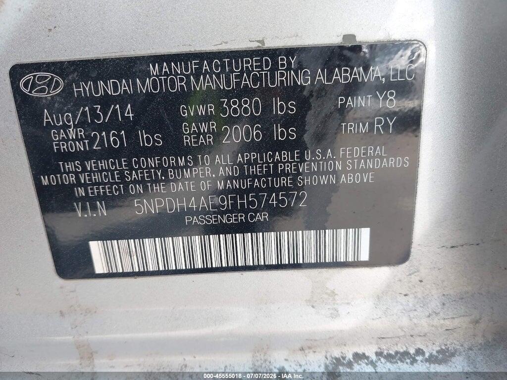 5NPDH4AE9FH574572 2015 HYUNDAI ELANTRA photo no. 9