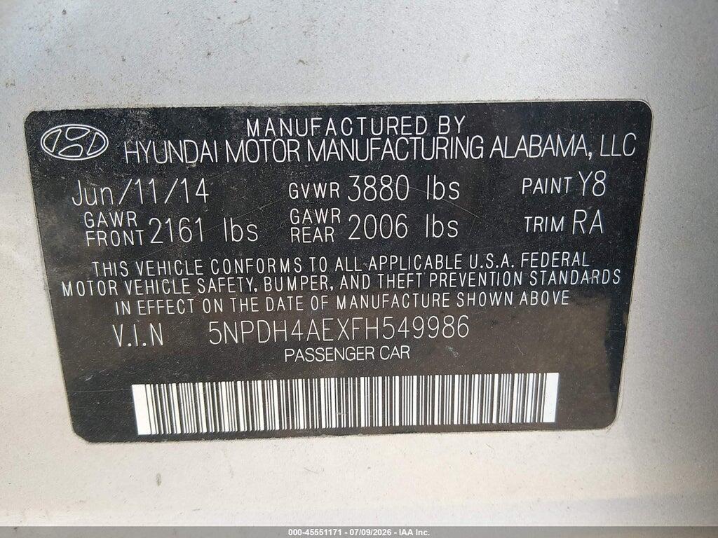 5NPDH4AEXFH549986 2015 HYUNDAI ELANTRA photo no. 9