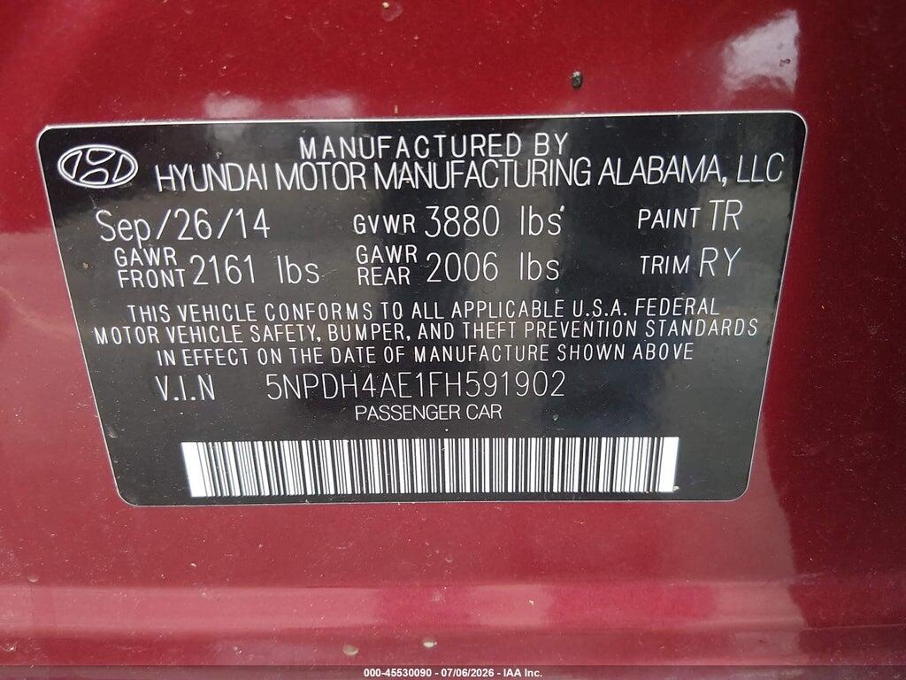 5NPDH4AE1FH591902 2015 HYUNDAI ELANTRA photo no. 9