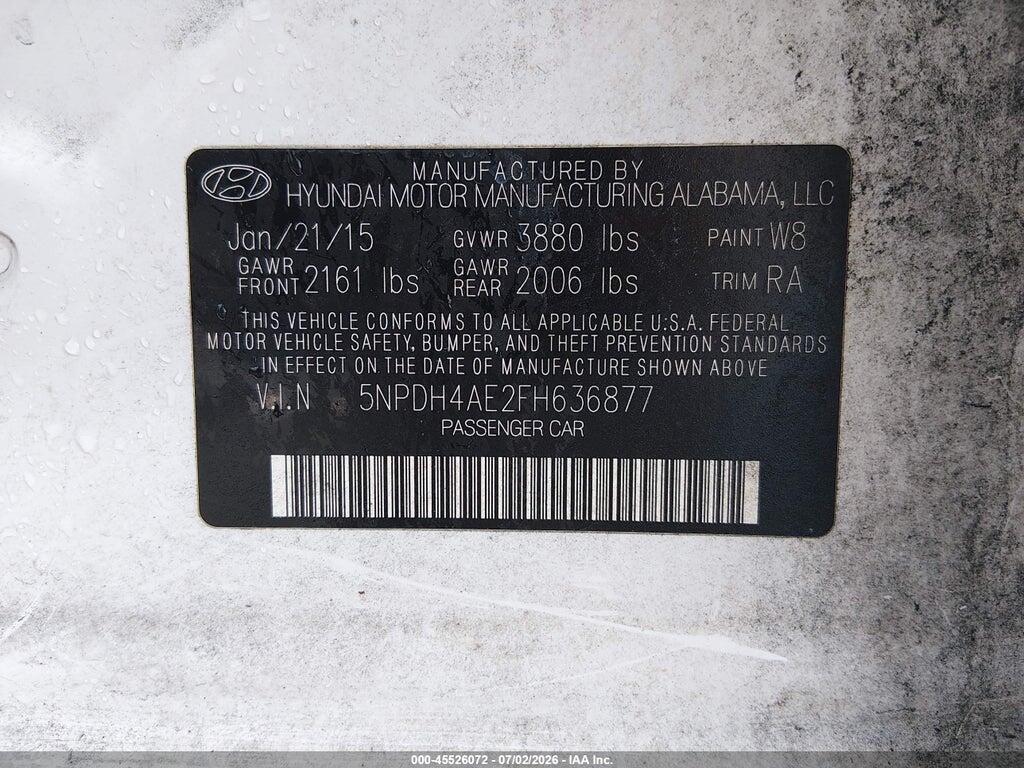 5NPDH4AE2FH636877 2015 HYUNDAI ELANTRA photo no. 9