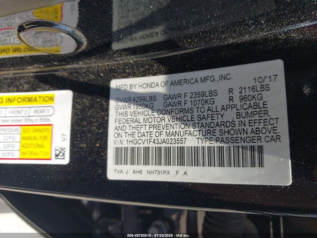 1HGCV1F43JA023557 2018 HONDA ACCORD photo no. 9