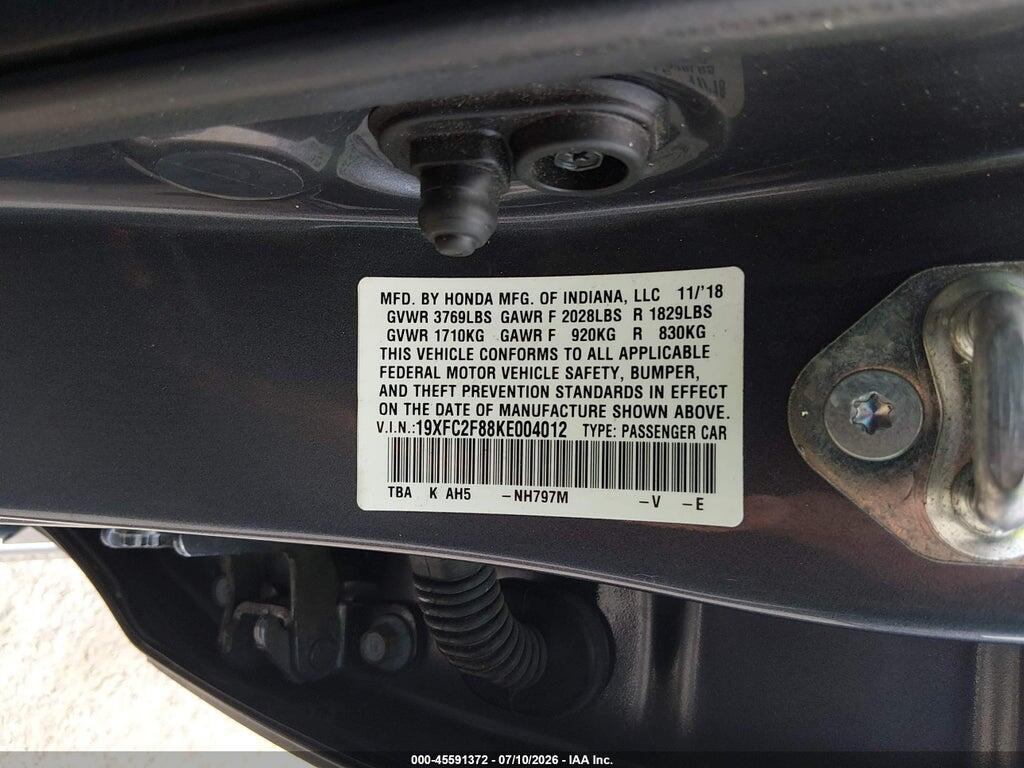 19XFC2F88KE004012 2019 HONDA CIVIC photo no. 9