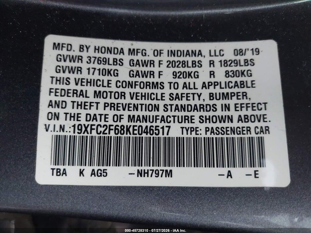 19XFC2F68KE046517 2019 HONDA CIVIC photo no. 9