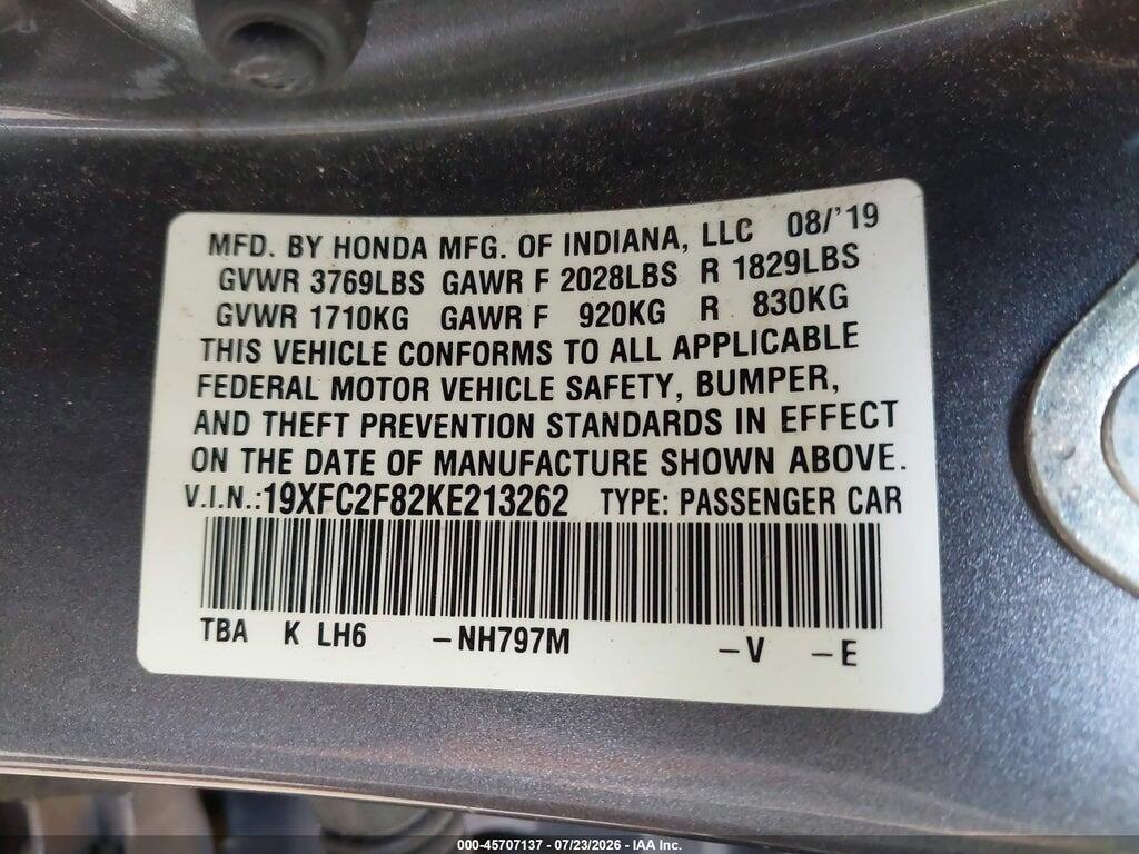 19XFC2F82KE213262 2019 HONDA CIVIC photo no. 9