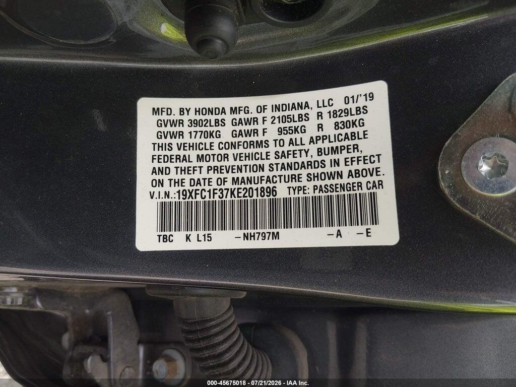 19XFC1F37KE201896 2019 HONDA CIVIC photo no. 9
