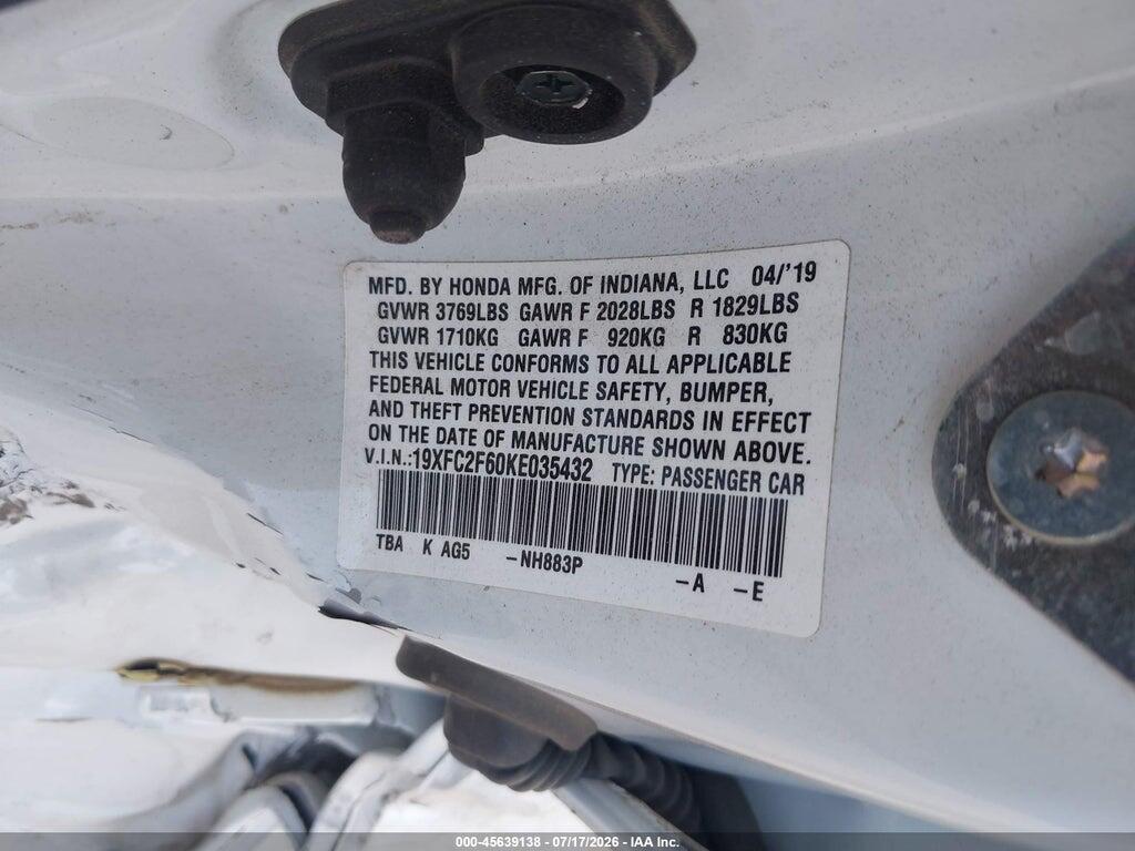 19XFC2F60KE035432 2019 HONDA CIVIC photo no. 9