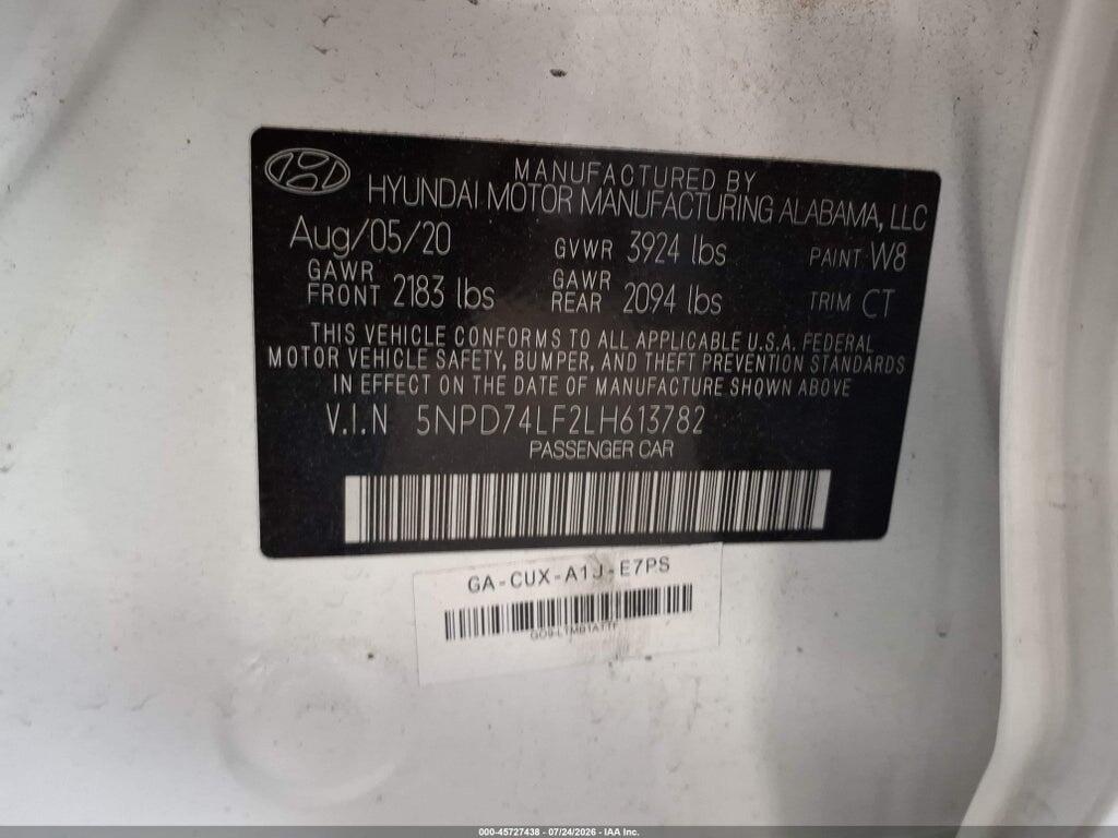 5NPD74LF2LH613782 2020 HYUNDAI ELANTRA photo no. 9