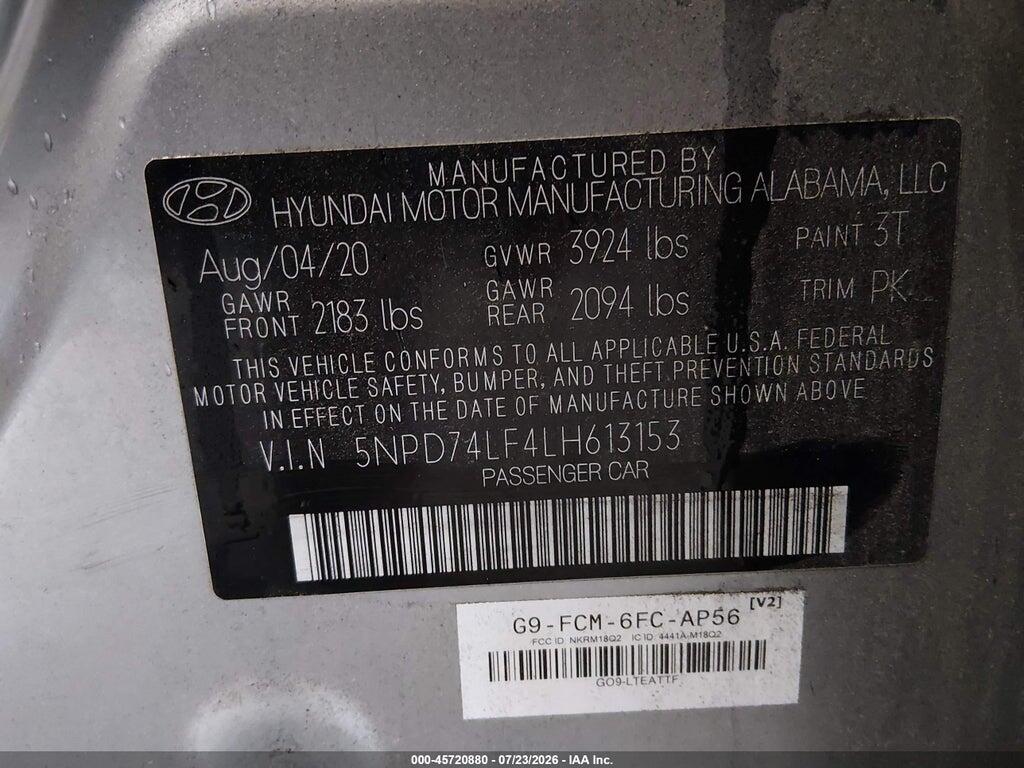 5NPD74LF4LH613153 2020 HYUNDAI ELANTRA photo no. 9