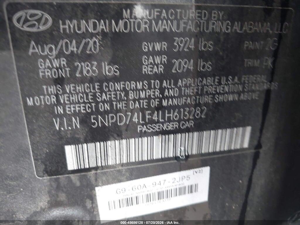 5NPD74LF4LH613282 2020 HYUNDAI ELANTRA photo no. 9