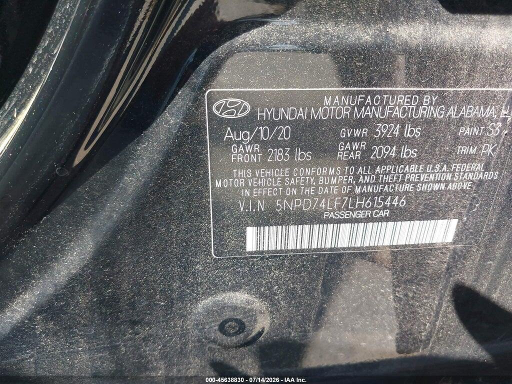 5NPD74LF7LH615446 2020 HYUNDAI ELANTRA photo no. 9