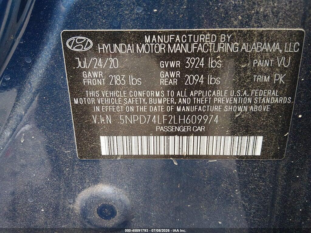5NPD74LF2LH609974 2020 HYUNDAI ELANTRA photo no. 9