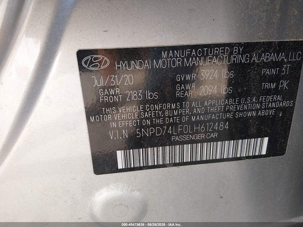 5NPD74LF0LH612484 2020 HYUNDAI ELANTRA photo no. 9