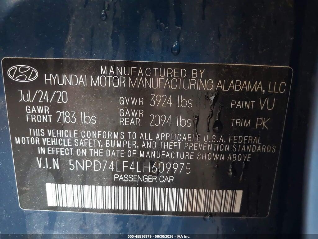 5NPD74LF4LH609975 2020 HYUNDAI ELANTRA photo no. 9