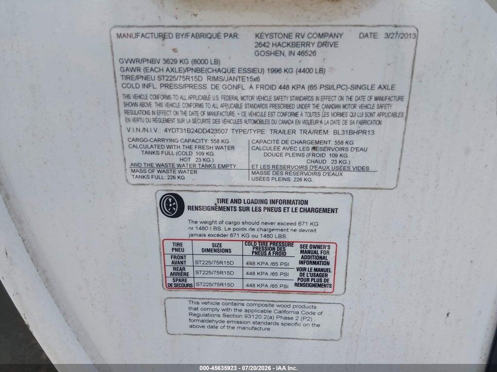4YDT31B24DD423507 2013 KEYSTONE RV PREMIER photo no. 9