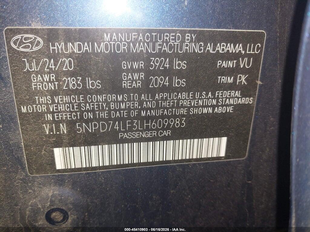 5NPD74LF3LH609983 2020 HYUNDAI ELANTRA photo no. 9