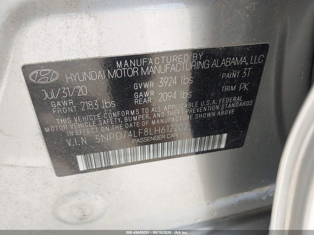 5NPD74LF8LH612202 2020 HYUNDAI ELANTRA photo no. 9