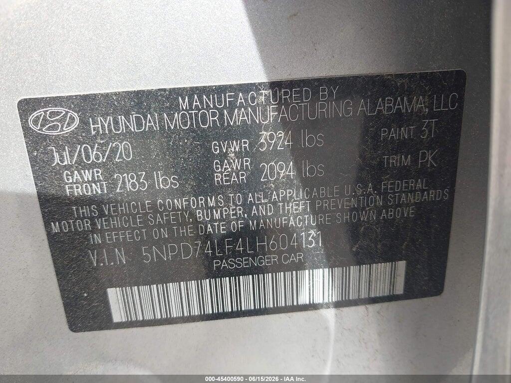 5NPD74LF4LH604131 2020 HYUNDAI ELANTRA photo no. 9