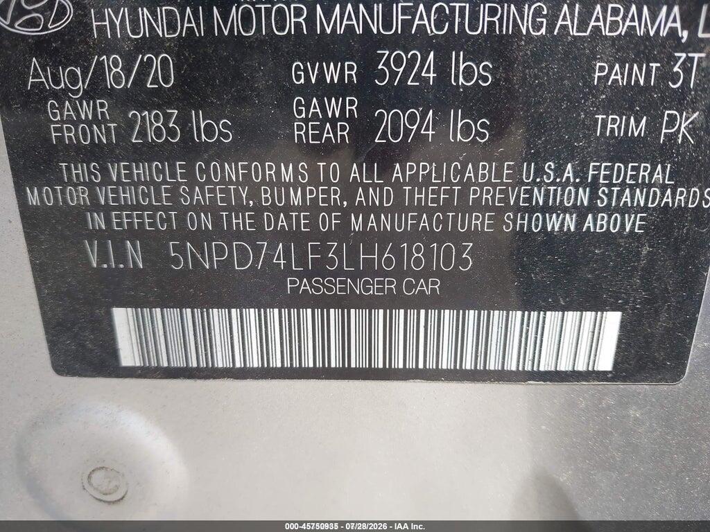 5NPD74LF3LH618103 2020 HYUNDAI ELANTRA photo no. 9