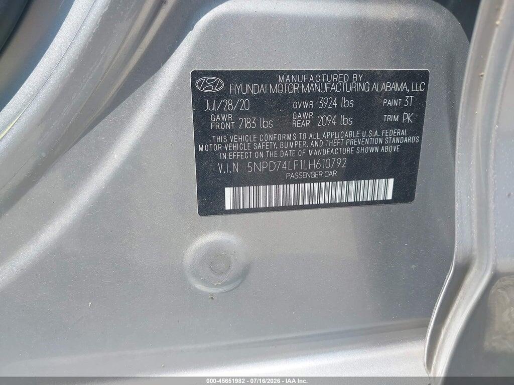 5NPD74LF1LH610792 2020 HYUNDAI ELANTRA photo no. 9