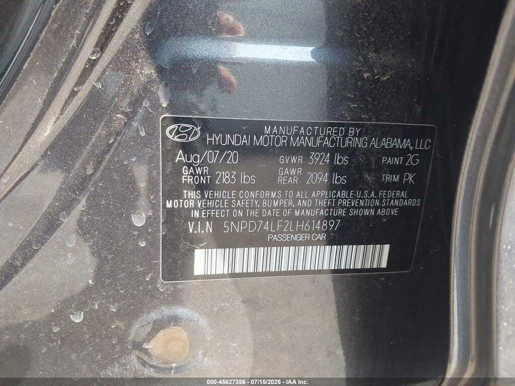 5NPD74LF2LH614897 2020 HYUNDAI ELANTRA photo no. 9