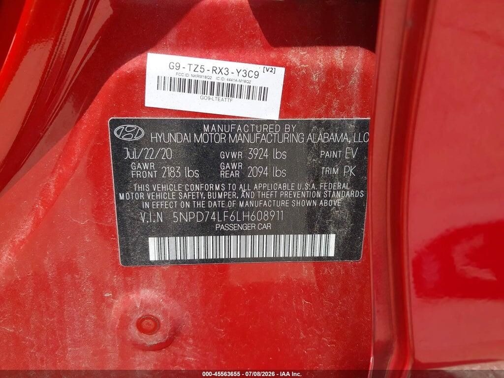 5NPD74LF6LH608911 2020 HYUNDAI ELANTRA photo no. 9