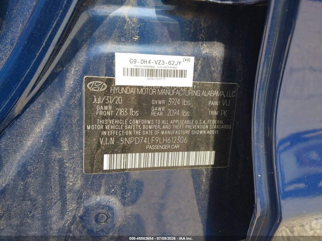 5NPD74LF9LH612306 2020 HYUNDAI ELANTRA photo no. 9