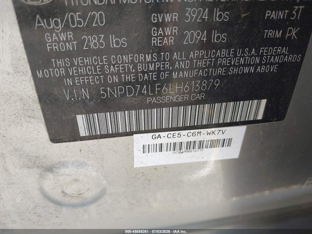 5NPD74LF6LH613879 2020 HYUNDAI ELANTRA photo no. 9