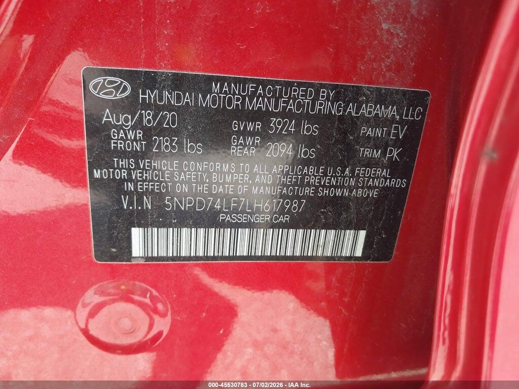 5NPD74LF7LH617987 2020 HYUNDAI ELANTRA photo no. 9