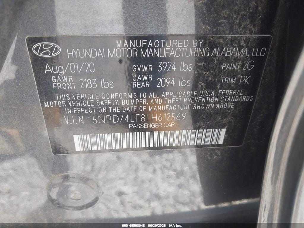 5NPD74LF8LH612569 2020 HYUNDAI ELANTRA photo no. 9