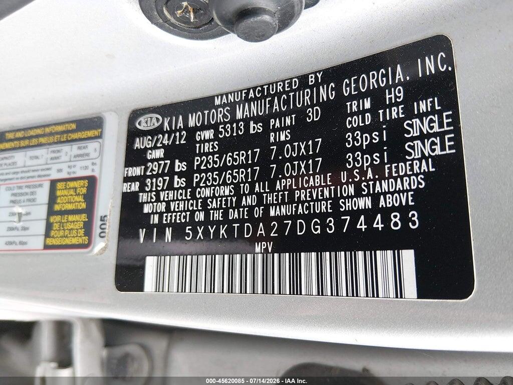 5XYKTDA27DG374483 2013 KIA SORENTO photo no. 9