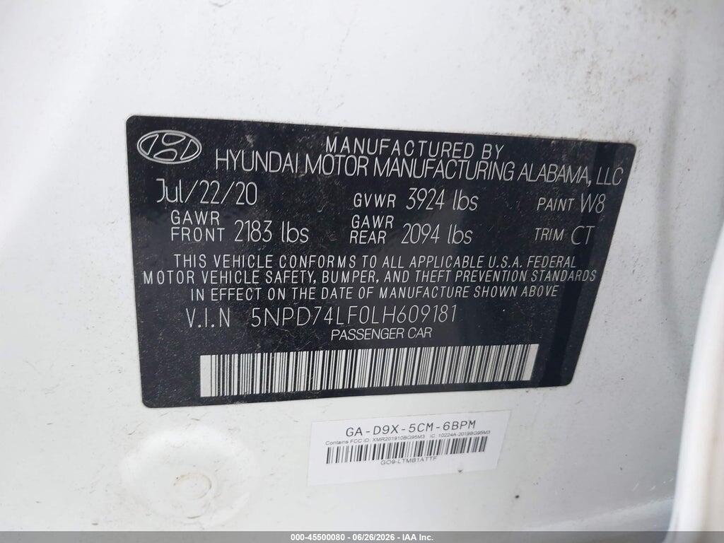 5NPD74LF0LH609181 2020 HYUNDAI ELANTRA photo no. 9