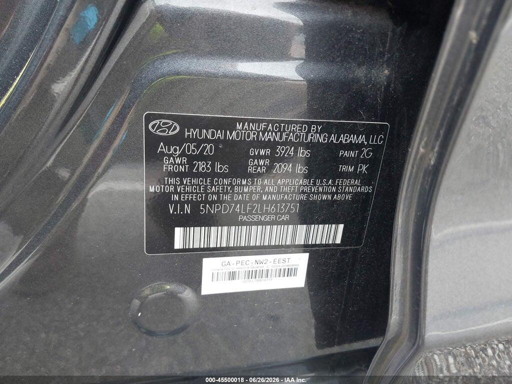 5NPD74LF2LH613751 2020 HYUNDAI ELANTRA photo no. 9
