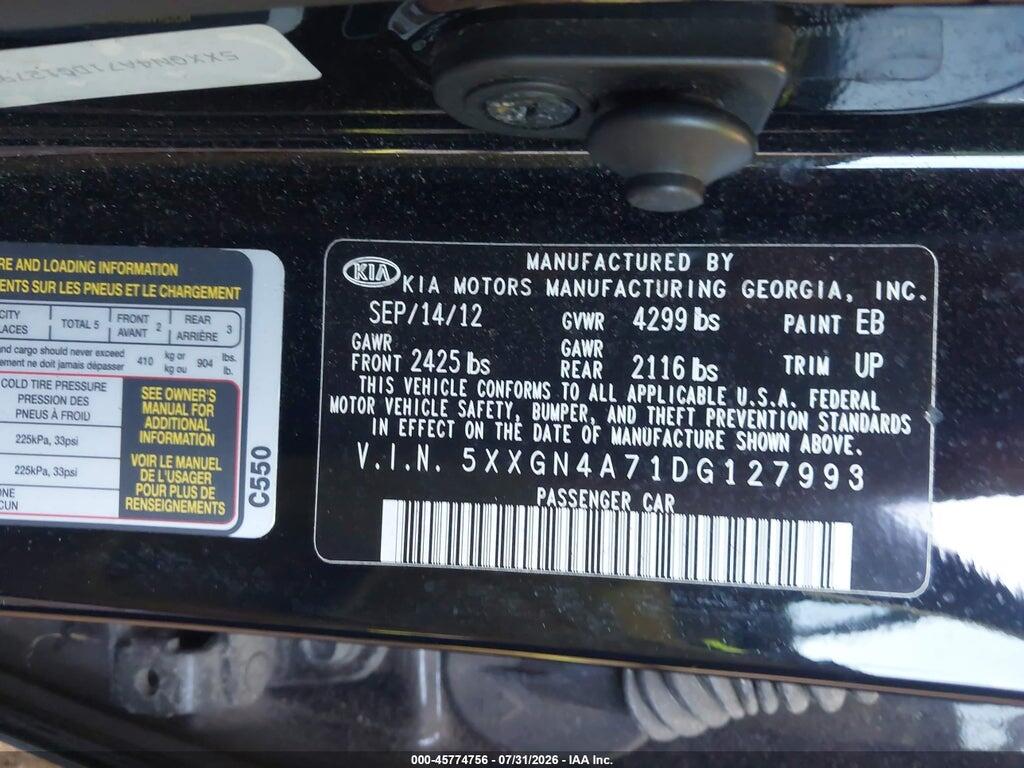 5XXGN4A71DG127993 2013 KIA OPTIMA photo no. 9