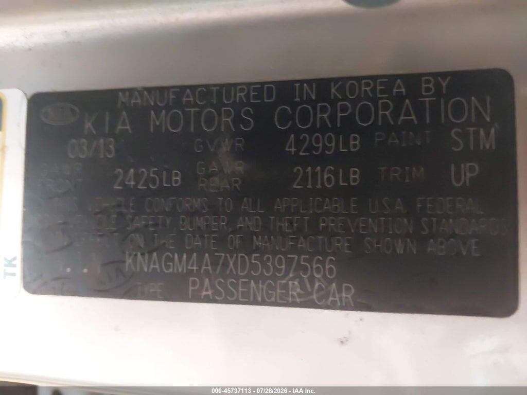 KNAGM4A7XD5397566 2013 KIA OPTIMA photo no. 9