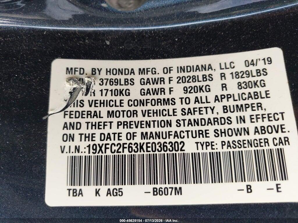 19XFC2F63KE036302 2019 HONDA CIVIC photo no. 9