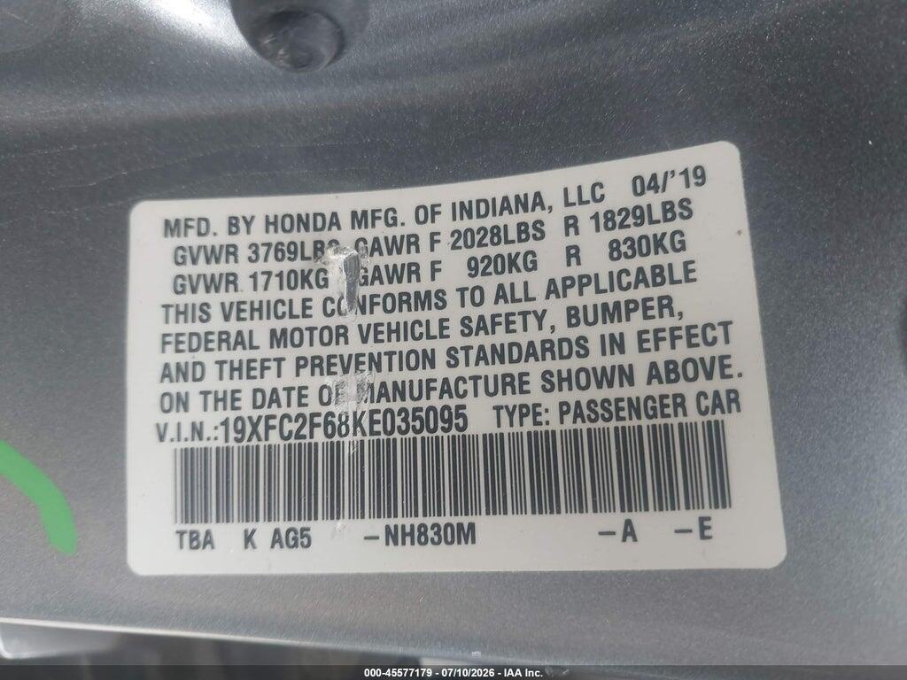 19XFC2F68KE035095 2019 HONDA CIVIC photo no. 9