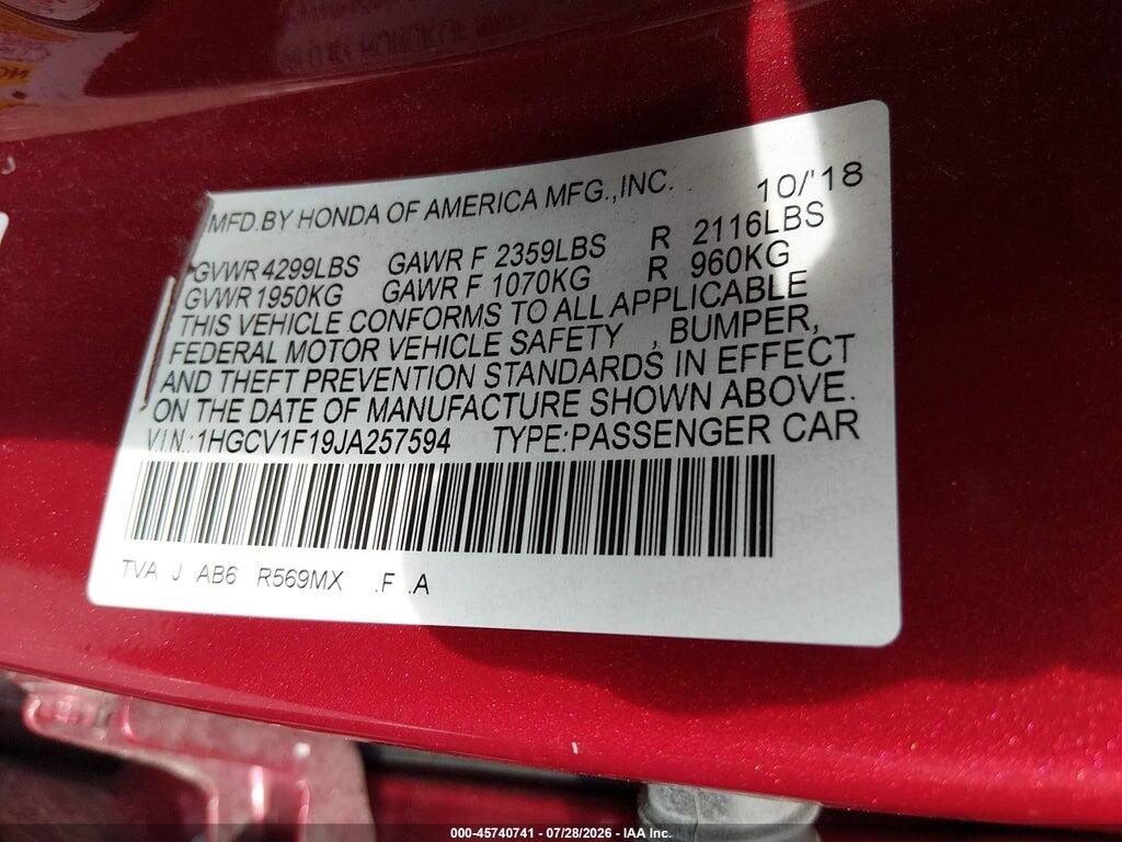 1HGCV1F19JA257594 2018 HONDA ACCORD photo no. 9