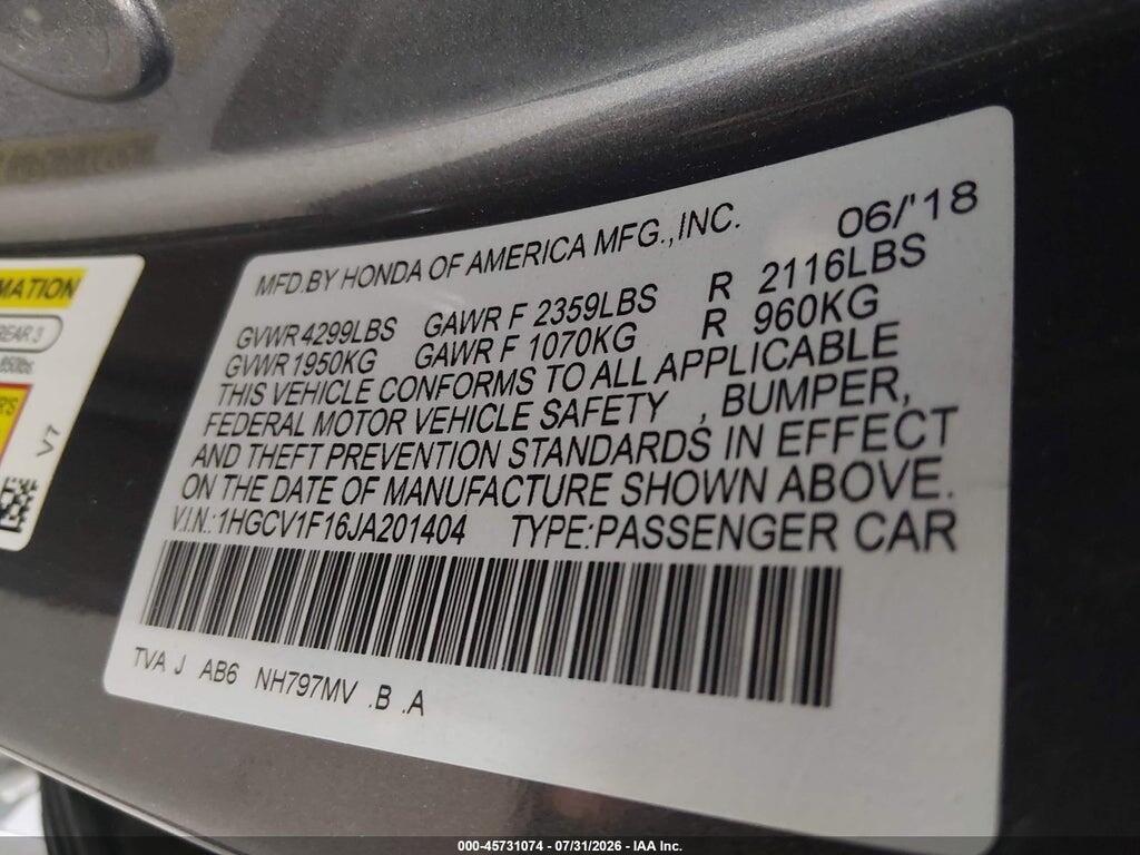 1HGCV1F16JA201404 2018 HONDA ACCORD photo no. 9