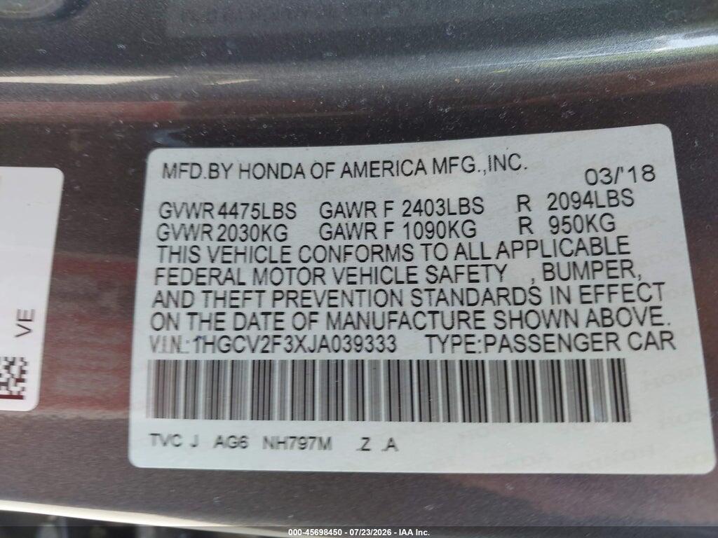 1HGCV2F3XJA039333 2018 HONDA ACCORD photo no. 9