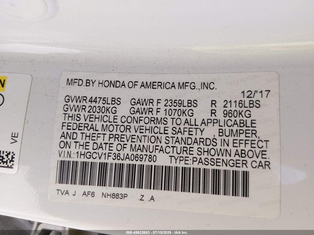 1HGCV1F36JA069780 2018 HONDA ACCORD photo no. 9