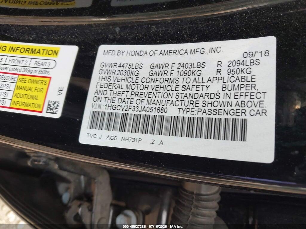 1HGCV2F33JA051680 2018 HONDA ACCORD photo no. 9