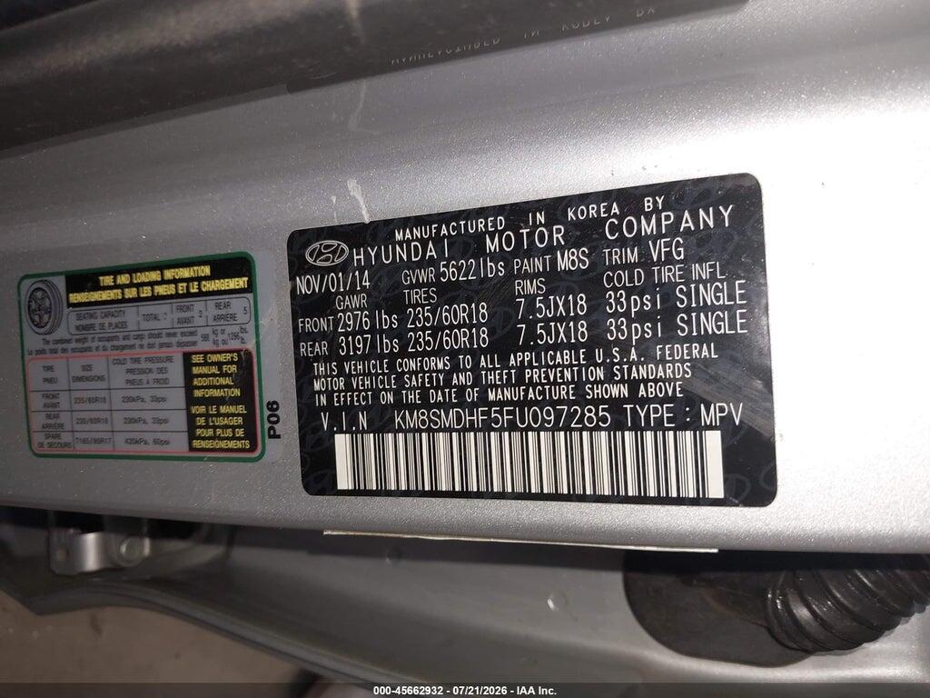 KM8SMDHF5FU097285 2015 HYUNDAI SANTA FE photo no. 9