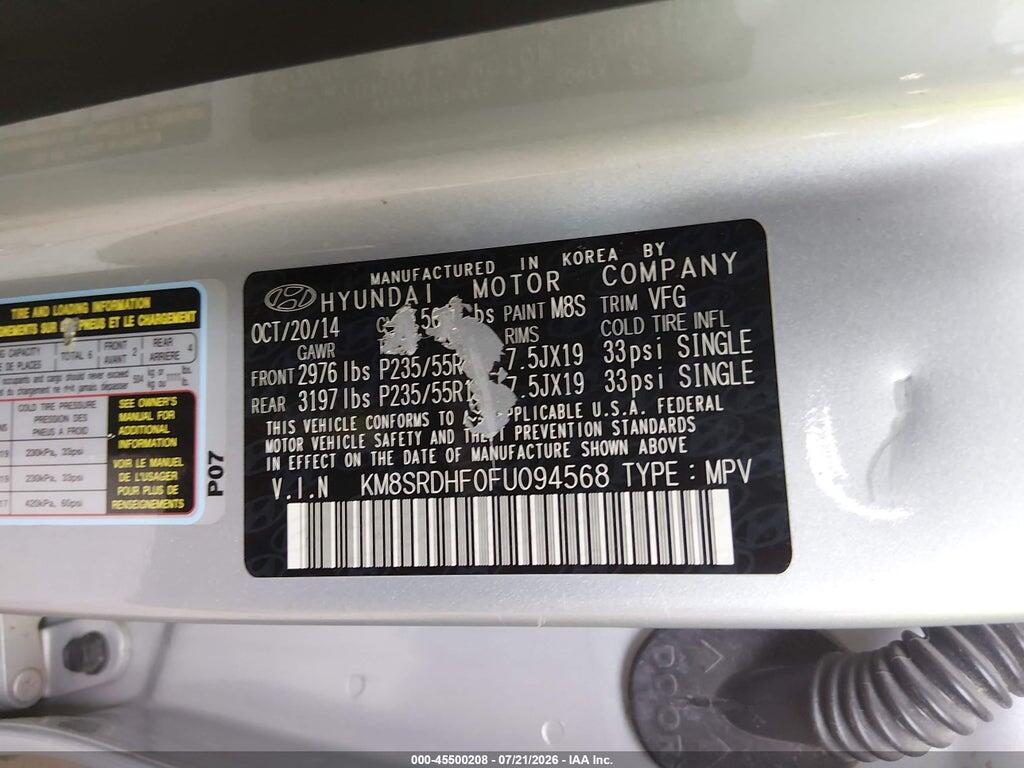 KM8SRDHF0FU094568 2015 HYUNDAI SANTA FE photo no. 9