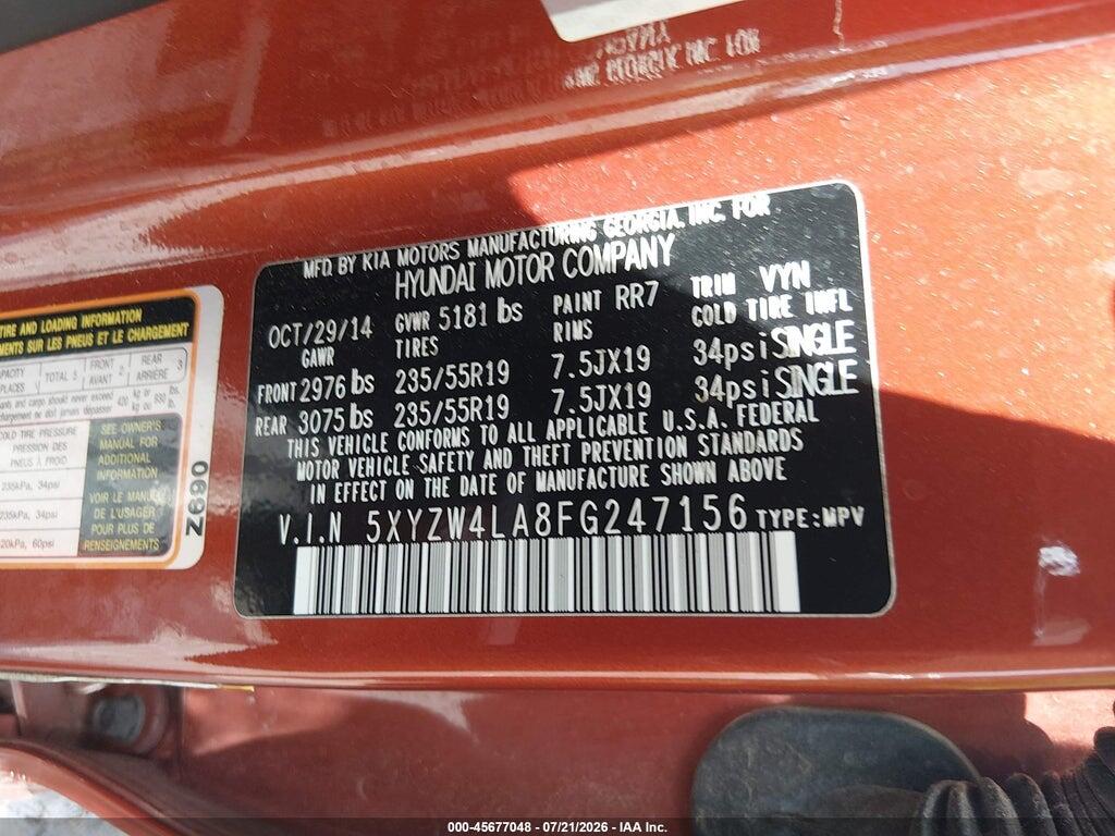 5XYZW4LA8FG247156 2015 HYUNDAI SANTA FE SPORT photo no. 9