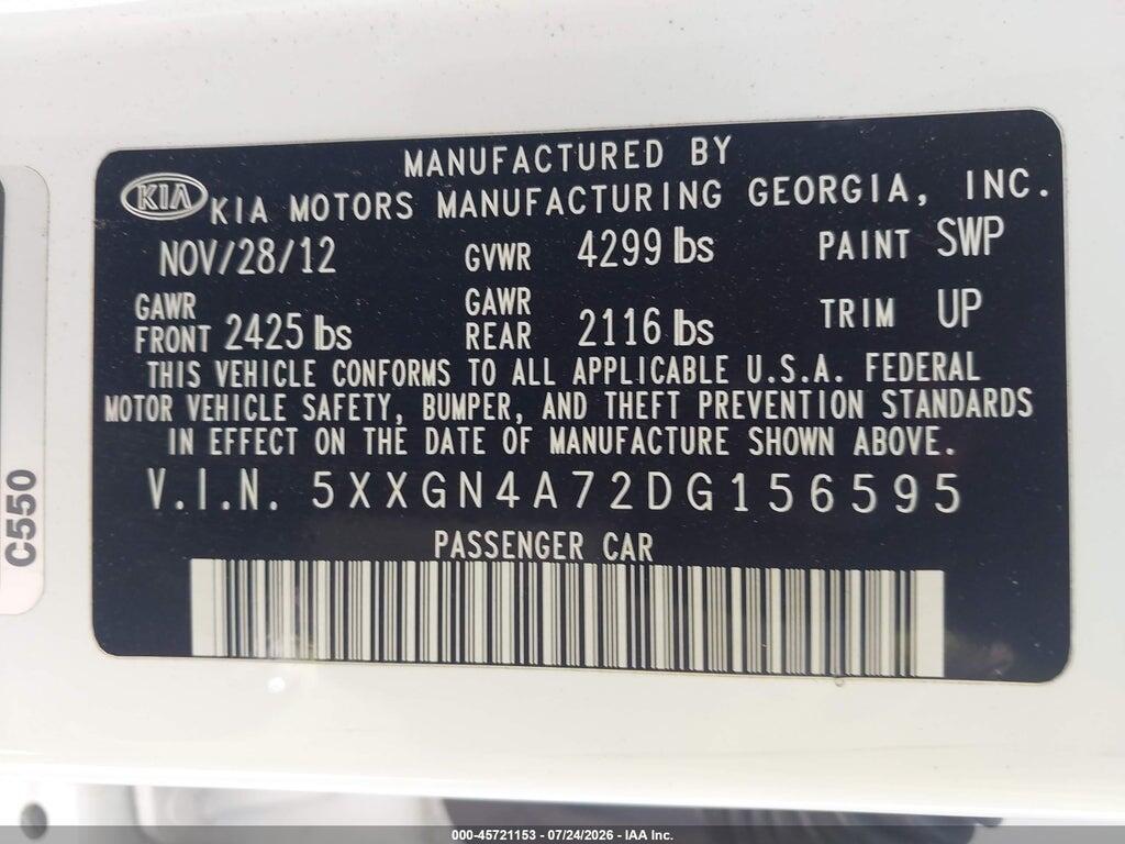 5XXGN4A72DG156595 2013 KIA OPTIMA photo no. 9
