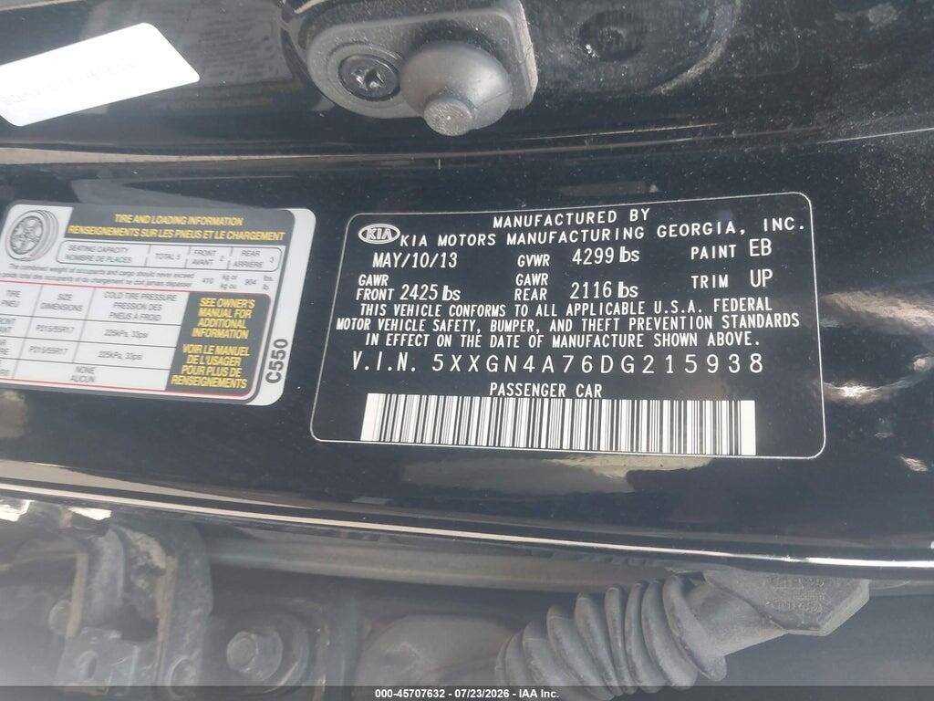 5XXGN4A76DG215938 2013 KIA OPTIMA photo no. 9