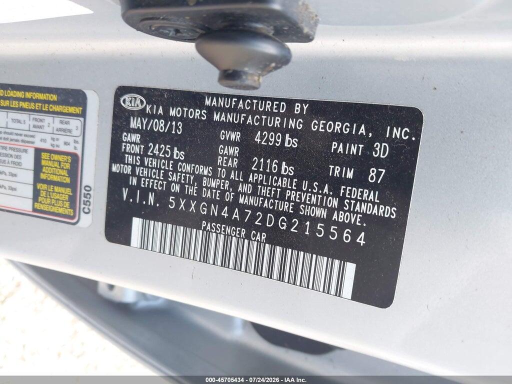 5XXGN4A72DG215564 2013 KIA OPTIMA photo no. 9