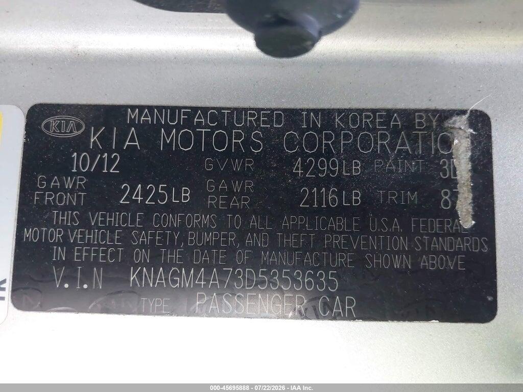 KNAGM4A73D5353635 2013 KIA OPTIMA photo no. 9